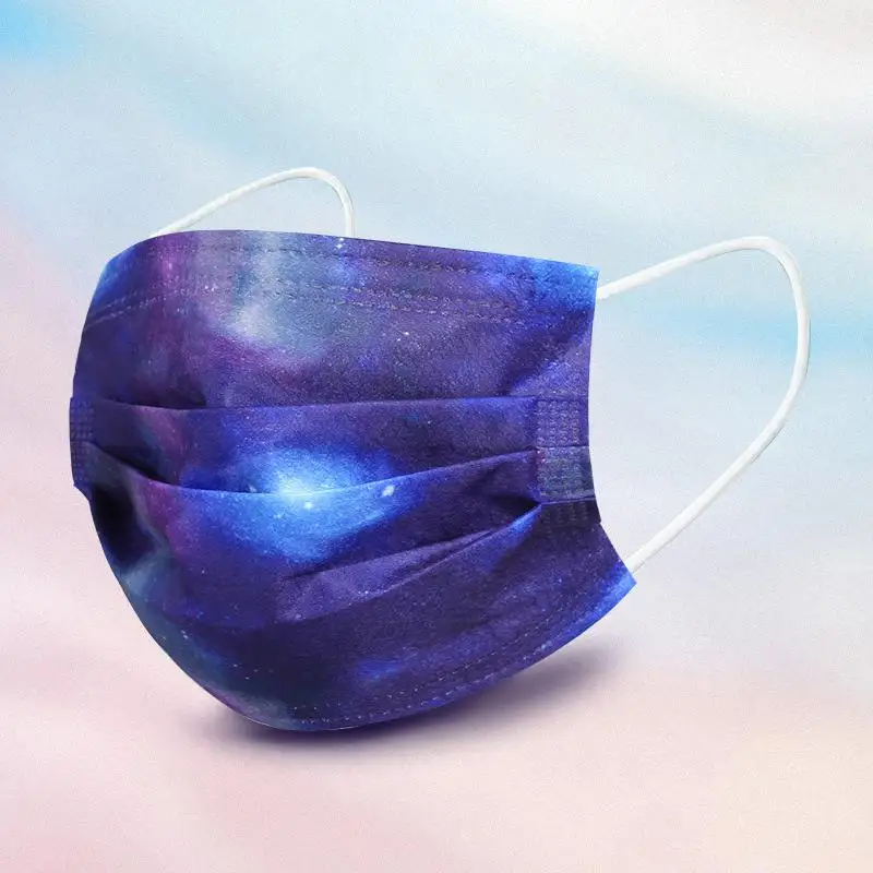

50/100/200/500pcs Disposable Mask 3-Layer Non-woven Fabric Mask Breathable Fashion Starry Sky Printing Adult Face Mouth Masks
