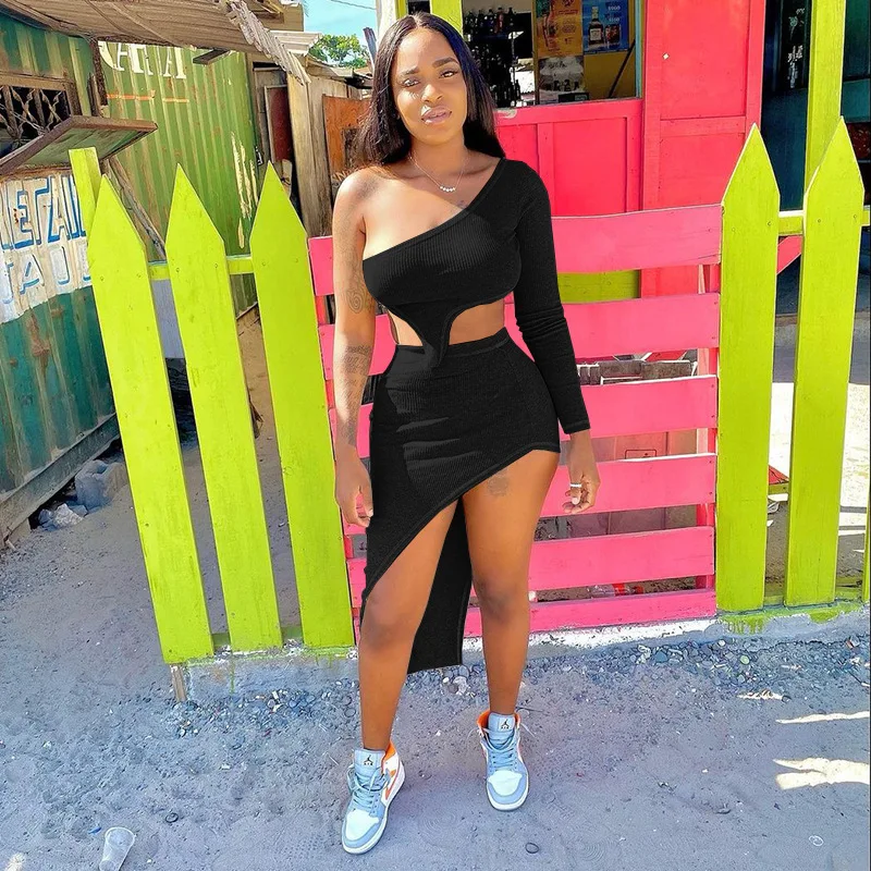 

Spring Summer Clothing Sexy Two Piece Set Women Irregular Crop Top and Skirt Suit 2 Piece Sets Club Outfits Fashion Streetwear
