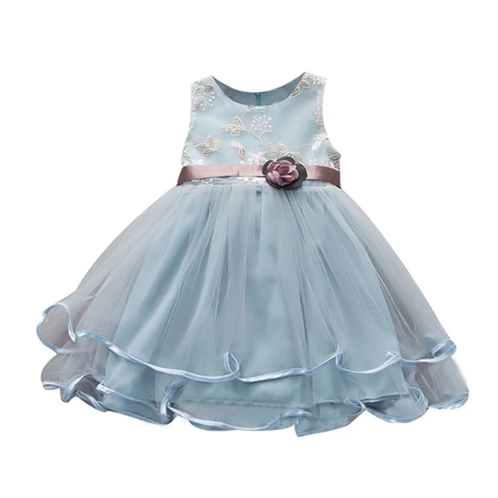 Light Blue Платья принцессы для малышей; нарядное платье; одежда для маленьких девочек; платье из тюля с цветочным узором; элегантное платье для девочек; roupas infantis menina - Цвет: Light Blue