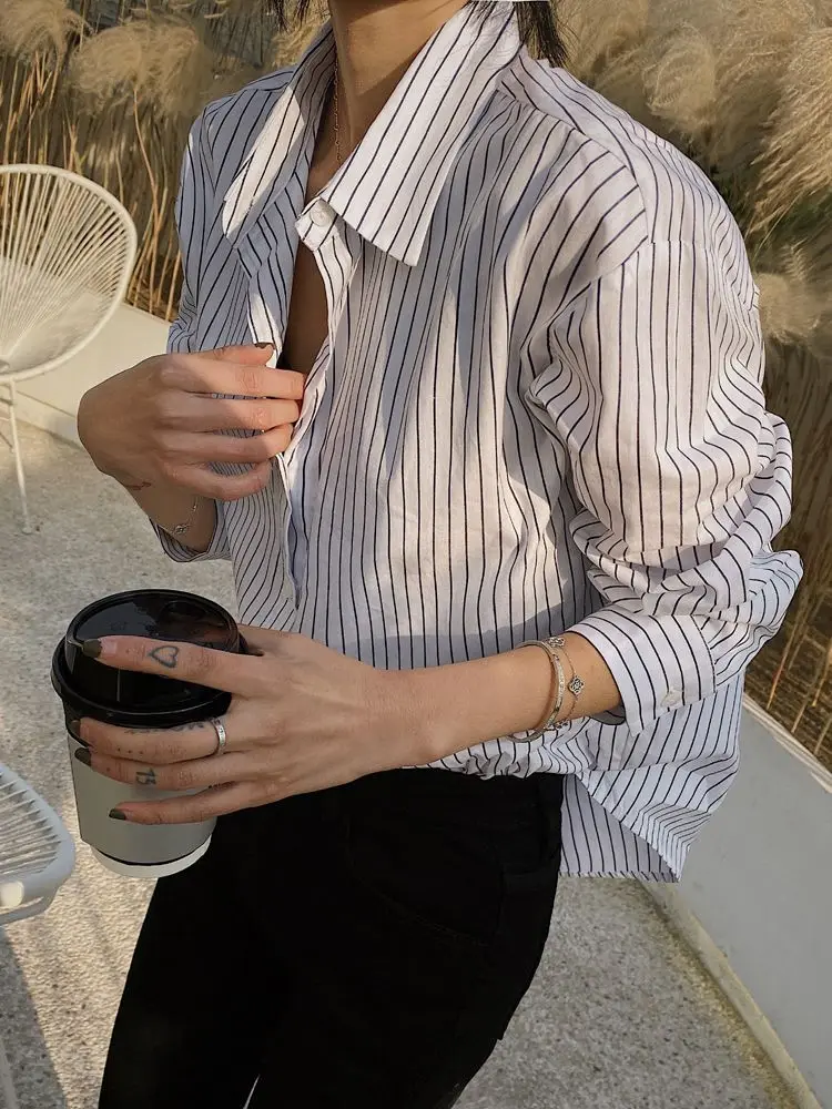 

Nbpm Long Sleeve Striped Shirt Buttons Down Work Tops 2021 New Spring Summer Formal Work Wear Blouses
