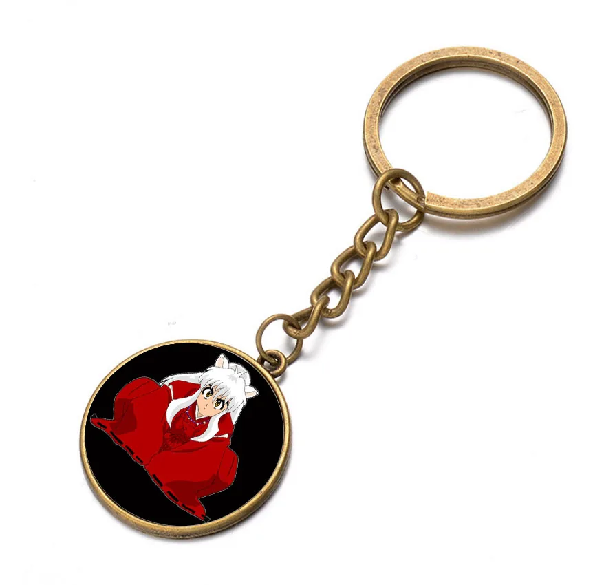 

Japan anime Inuyasha Keychain Glass Dome Key Chain Bag Charm Bronze Silver black Keyring Holder Kids boys girl Pendant