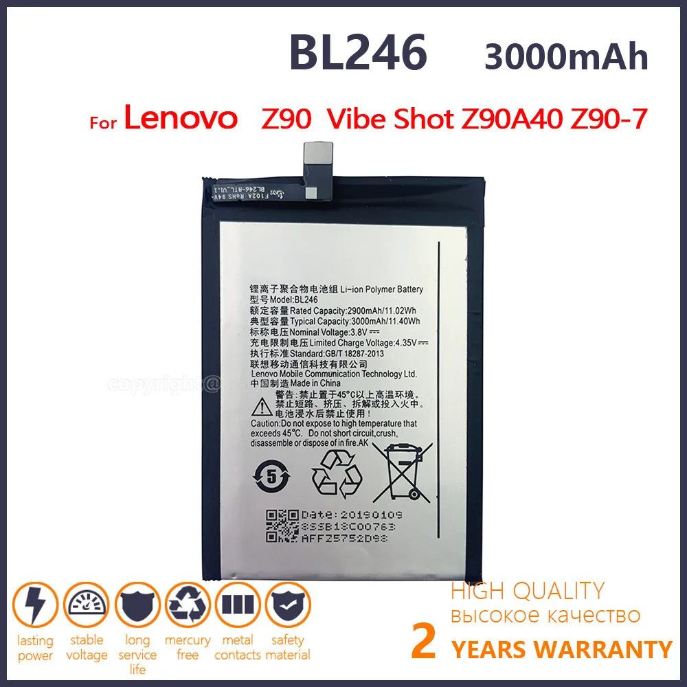 

100% Original BL246 3000mAh Battery For Lenovo Z90 Lenovo Vibe Shot Z90A40 Z90-7 Z90-3 Phone New Batteries With Tracking number