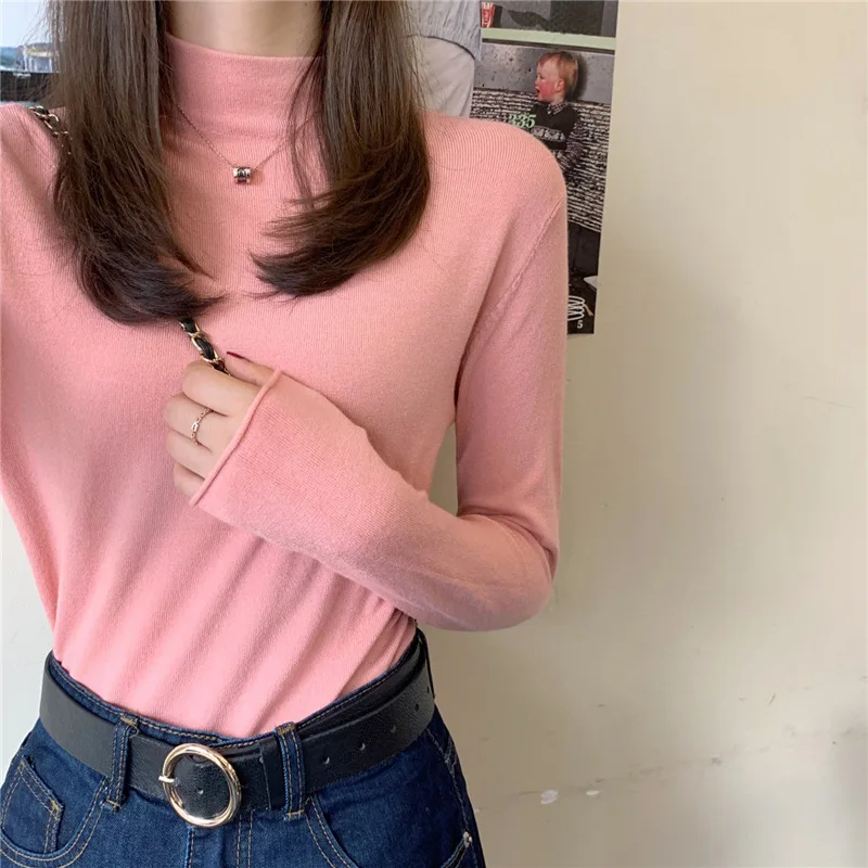 

Base Paragraph Solid Color Slimming Half Turtleneck Long Sleeve Base Shirt Knitted Jacket Female West