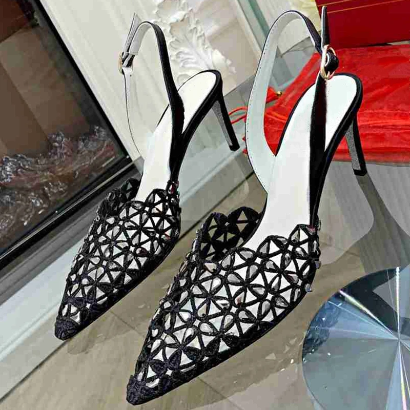 

Women Shoes Summer Ladies Black Sandals Female Party Crystsal Chaussures High Heels Sandales Pointed Toe Sandalias Fashion