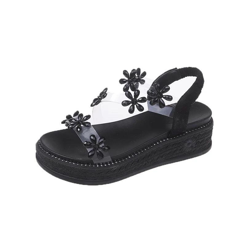 

Roman Sandals Black Women's High Heels Gladiator Beige 2021 Thick Wedge Rhinestones Sandalias mujer Anflbi mujer