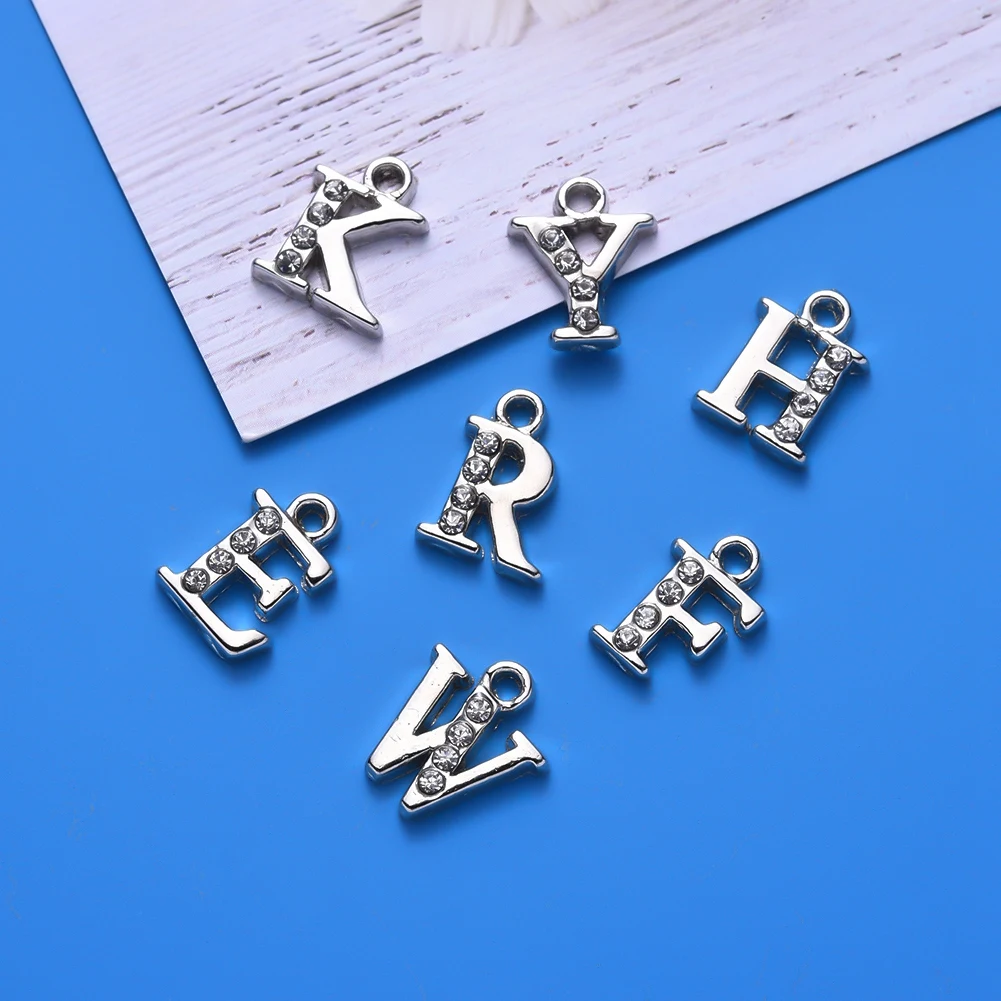 

1Set Alloy Rhinestone Charms Letter A~Z Crystal Light Gold For DIY Jewelry Making 12.5~13.5x5.5~12x2.5mm, Hole: 1.4mm