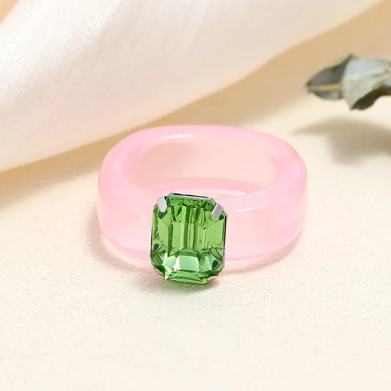 

Sansango 2021 New Colourful Transparent Acrylic Rhinestone Geometric Square Round Rings For Women Girl Jewelry Travel Gifts