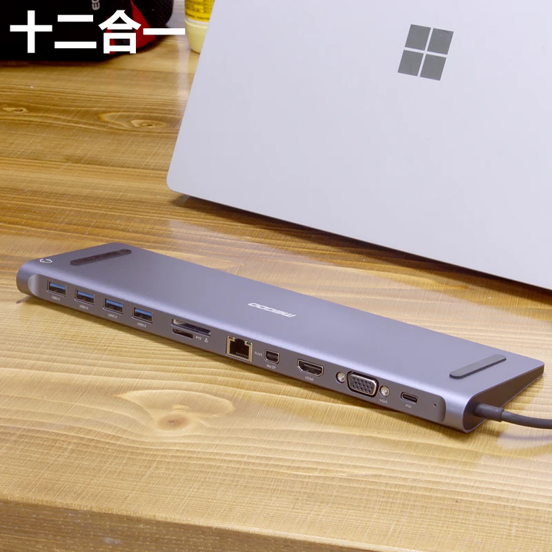 Megoo 12 в 1 USB C док-станция для ноутбука type C к VGA/HDMI/Ethernet/USB3.0/PD зарядка/3,5 мм аудио для поверхности/Mac Pro/samsung