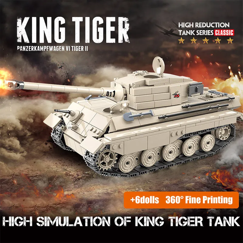 

978pcs German Tiger King WW2 Tank Building Blocks Military Tank Army Soldier Figures Weapon Blocks Toys for Children