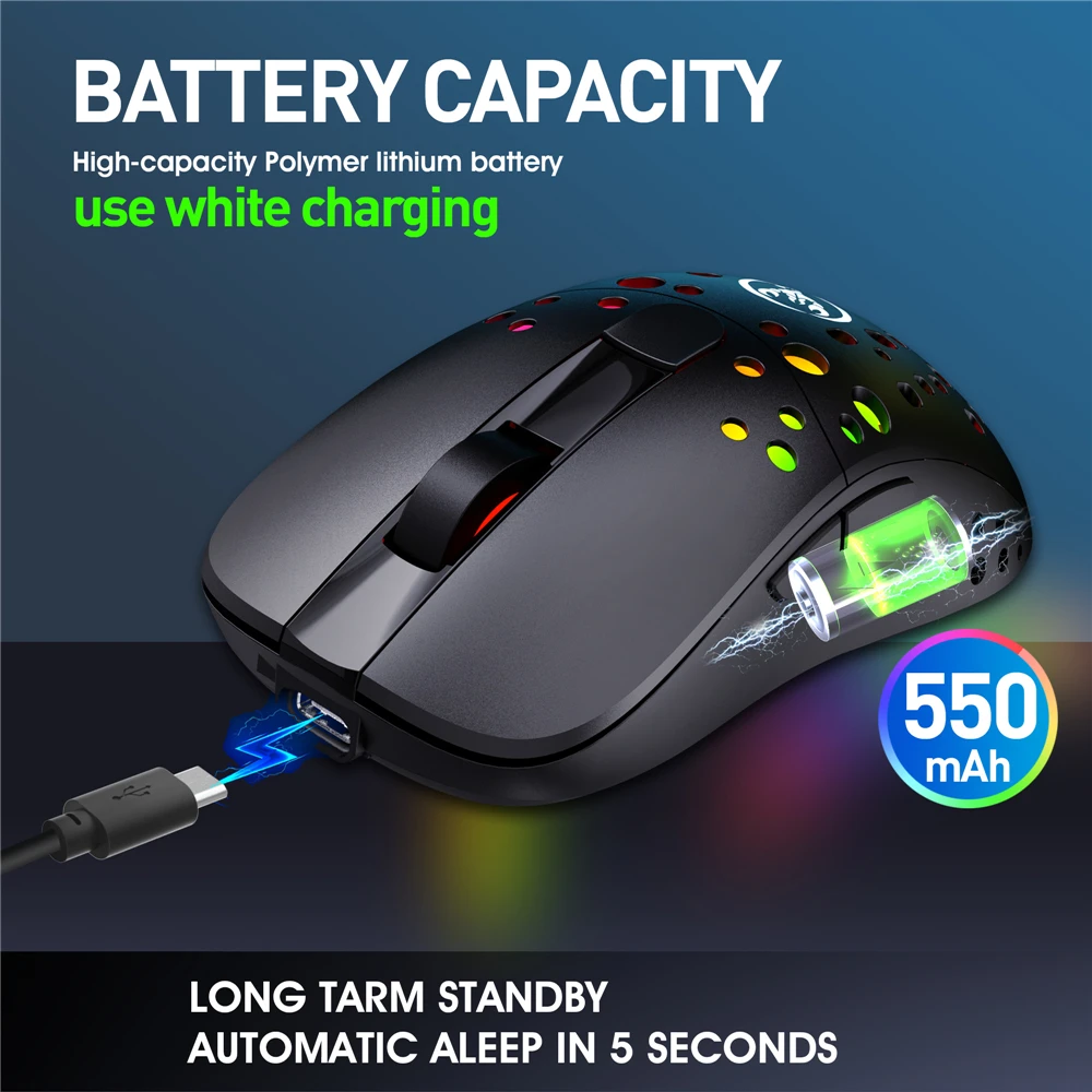 

T100 RGB Macro Definition Wired And Wireless Dual-Mode Mouse 100% New Mouse Game Color Breathing Light Effect High Quality