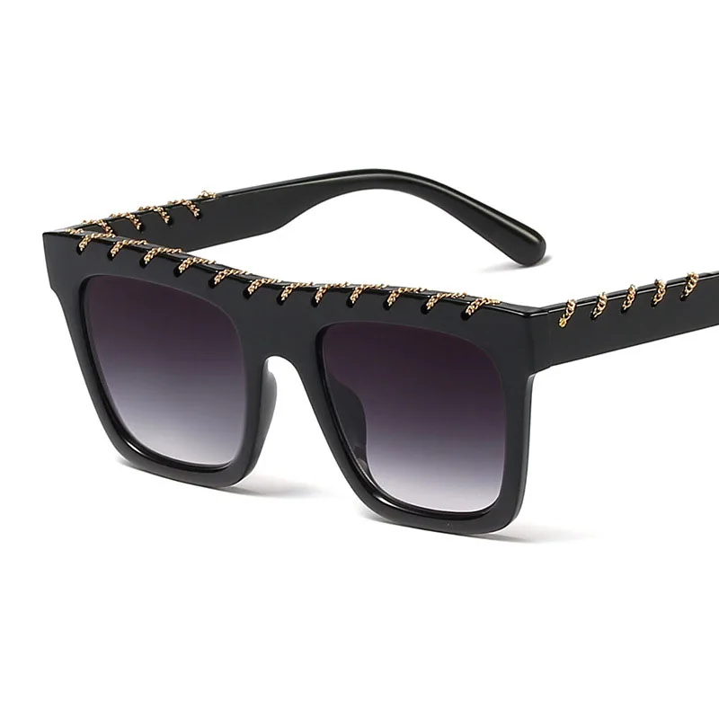 

Veshion Women Metal Chain Square Sunglasses New Luxury Brand Unique Sun Glasses Big Frame Retro Eyewear UV400