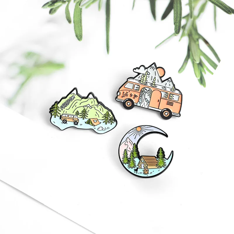 

1pc New Explorer Brooch Mountain The Scenery Of The Journey Brooches Lapel Pins Explorer Badge Jewelry Gifts Wholesale