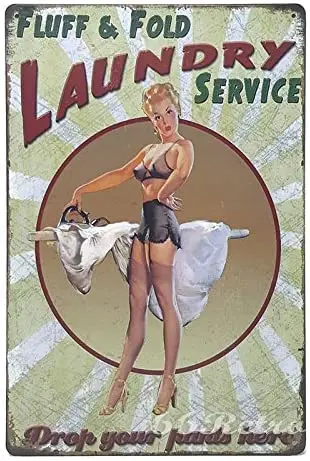 

66Retro Fluff & Fold Laundry Service, Vintage Retro Metal Tin Sign, Wall Decorative Sign, 20cm x 30cm