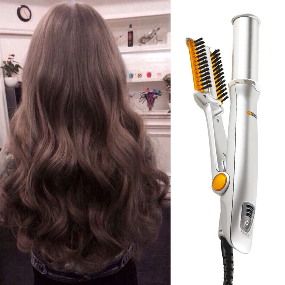 

2 in 1 Hair Curler and Straightener Wand Hair Curling Straightening Rod Twist Hair Styler Hot Comb Brush