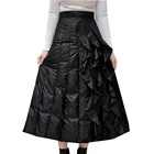 Осенне-зимняя хлопковая Стеганая юбка для женщин, плотная теплая Новая трапециевидная Макси-юбка с высокой талией, Длинная черная Повседневная винтажная Женская юбка оверсайз