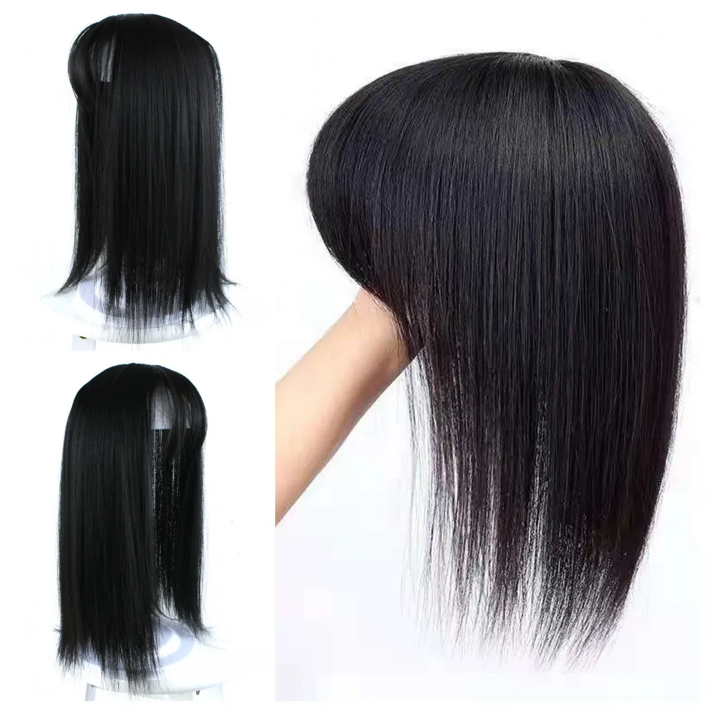 

JOY&BEAUTY Topper Top Toupee Hairpiece 3 Clip In One Piece Hair Extension Synthetic Hair with Bangs for Women Heat Resistant