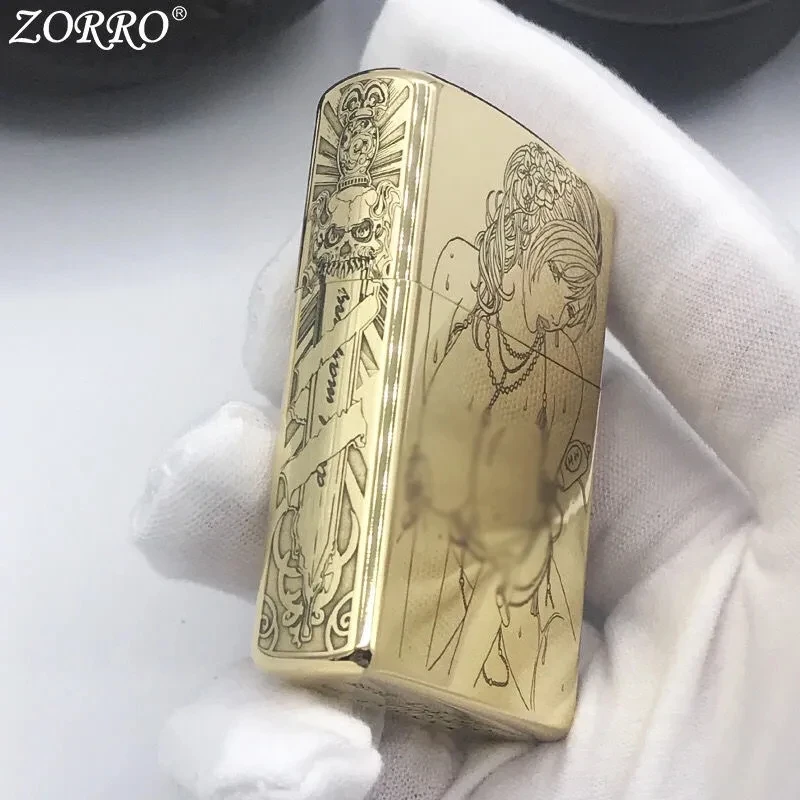 Новинка керосиновая ретро-зажигалка Zorro из чистой меди и латуни с гравировкой
