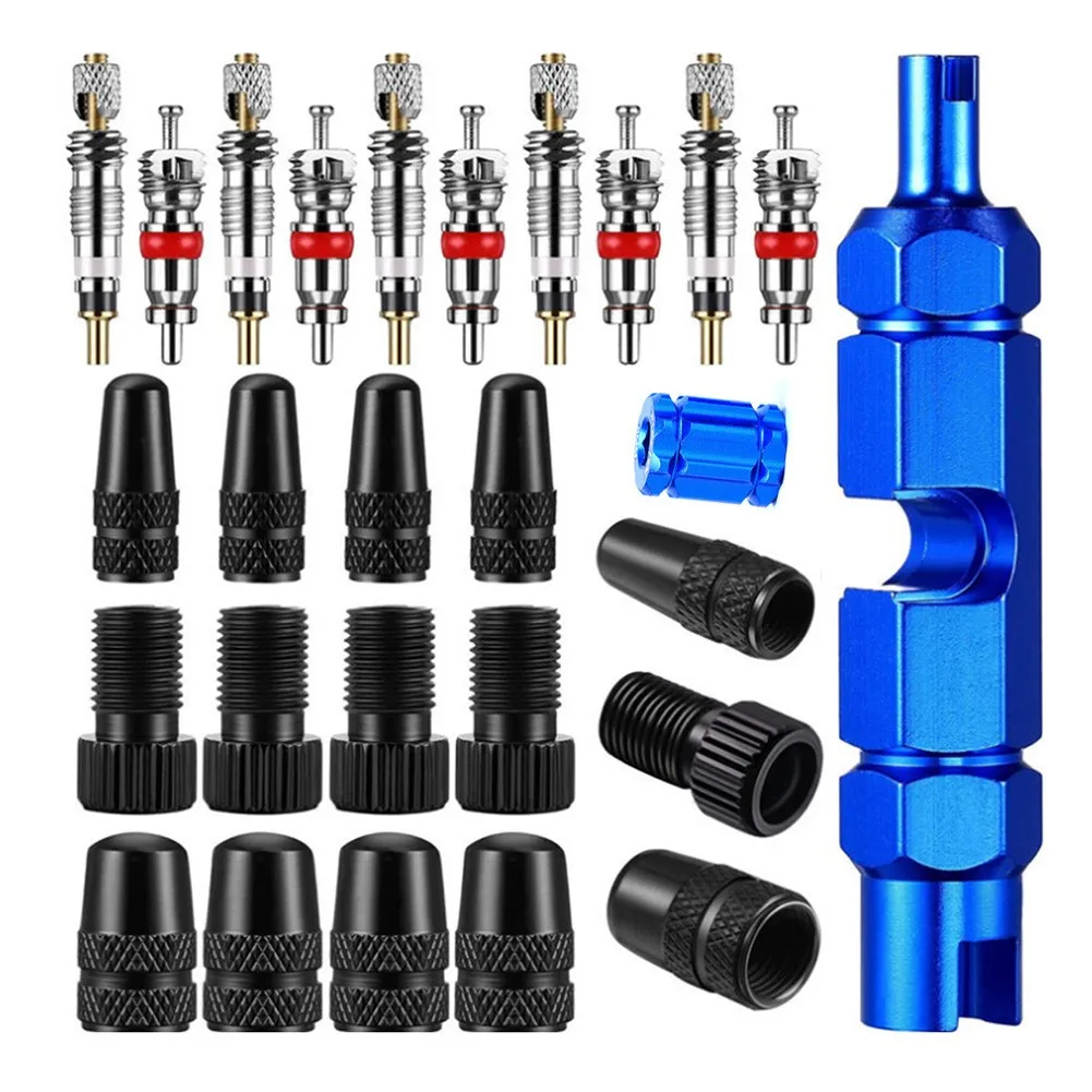 

27pcs Valve Core Tool Set Durable AV/FV Valve Core Adapters Valve Cap Bicycle Pump Part Cycle Accessories Part