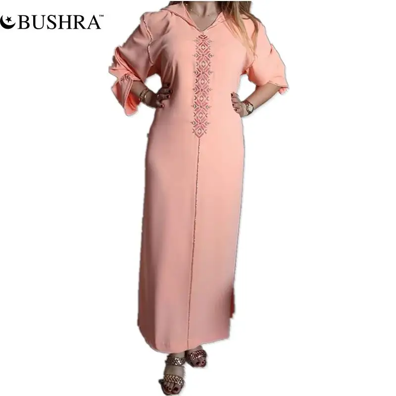 Платье-Макси женское розовое с цветочной вышивкой, на осень