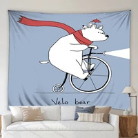 cartoon tapestry cute funny animal hippo bear bicycle plant flower living room wall hanging blanket children bedroom decor cloth