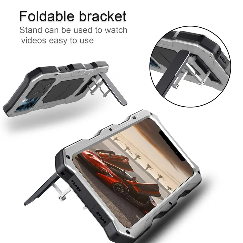Rugged Armor Slide Camera Lens Phone Case for iPhone 13 12 Pro Max Mini Metal Aluminum Military Grade Bumpers Kickstand Cover