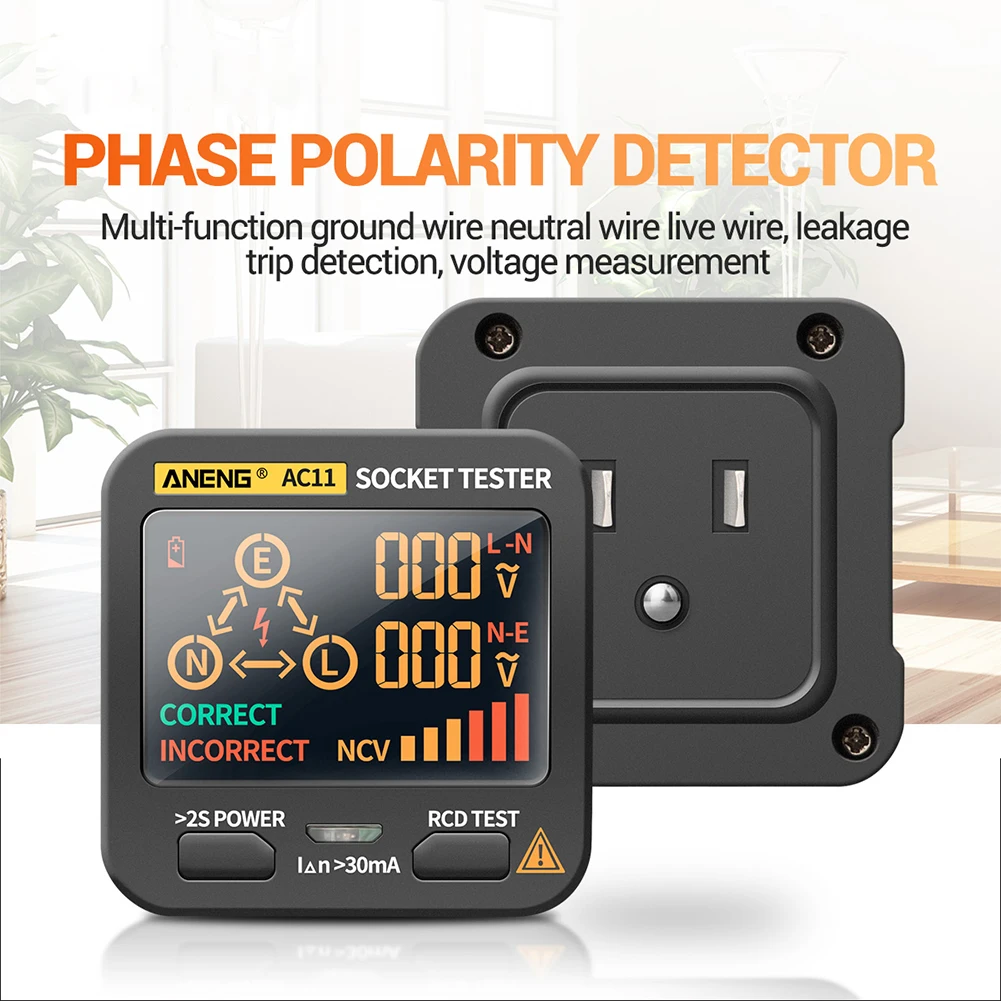

Phase Meter Leakage Protection RCD Voltage Measurement Wall Plug Breaker Finder Non Contact Backlight Socket Tester LCD Display