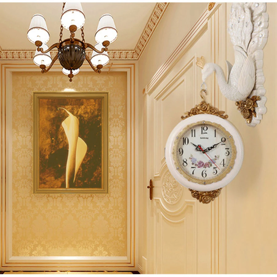 3d Роскошные большие настенные часы Павлин металлические домашний декор