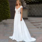 Женское шифоновое свадебное платье с открытой спиной, V-образным вырезом и рукавом-крылышком