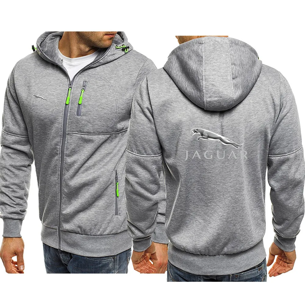

Spring and autumn new men's casual fashion JAGUAR printed hoodie fleece hip-hop zipper hooded sweater top AF15