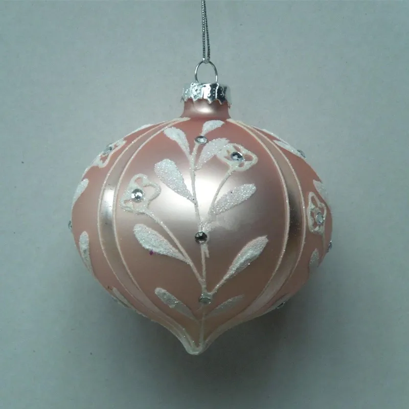 12pcs/pack Diameter=8cm Pink Series Onion Shaped Hanging Glass Pendant Christmas Tree Decoration Festival Wedding Friend Gift