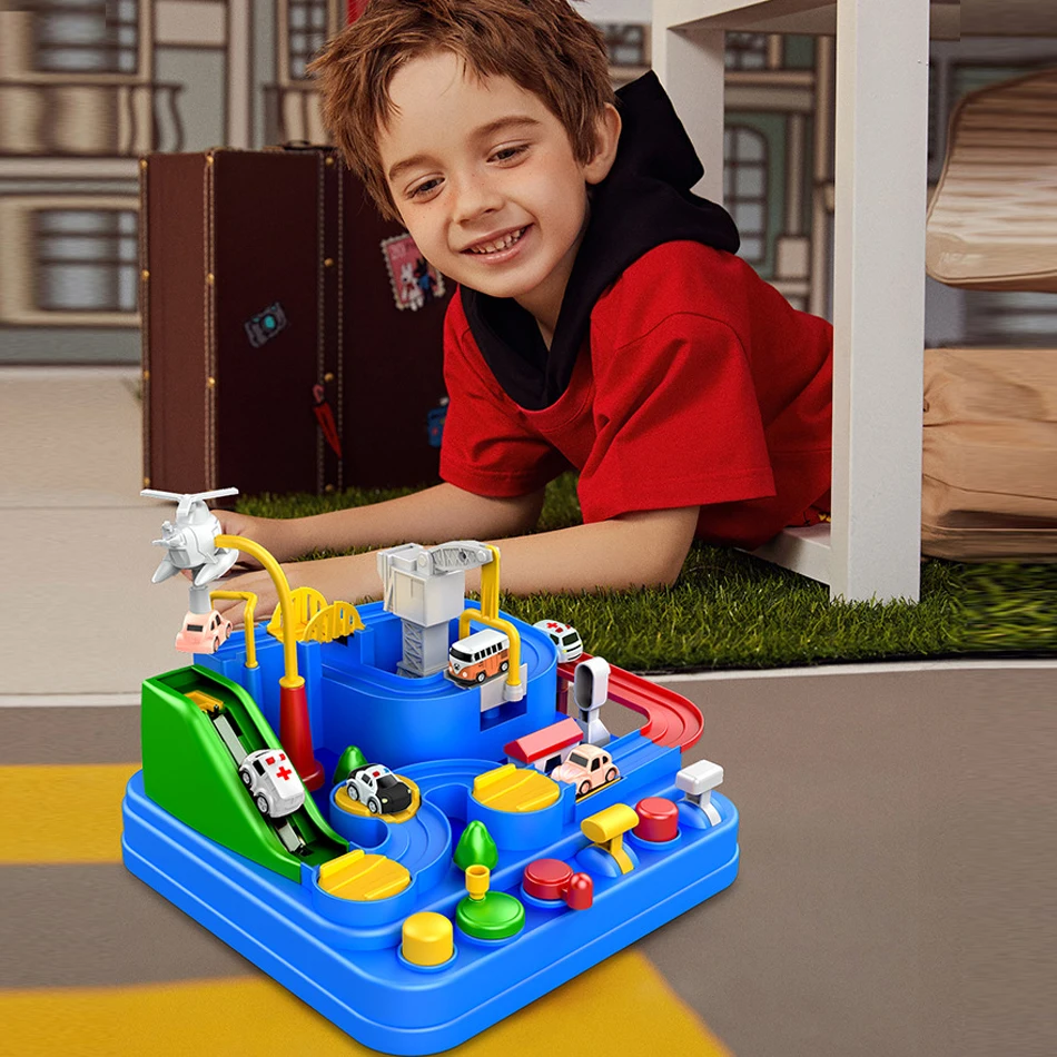

Racing Rail Car 23cm Cartoon Track Car Adventure Game Mechanical Interactive Train Model Racing Educational Toys For Children