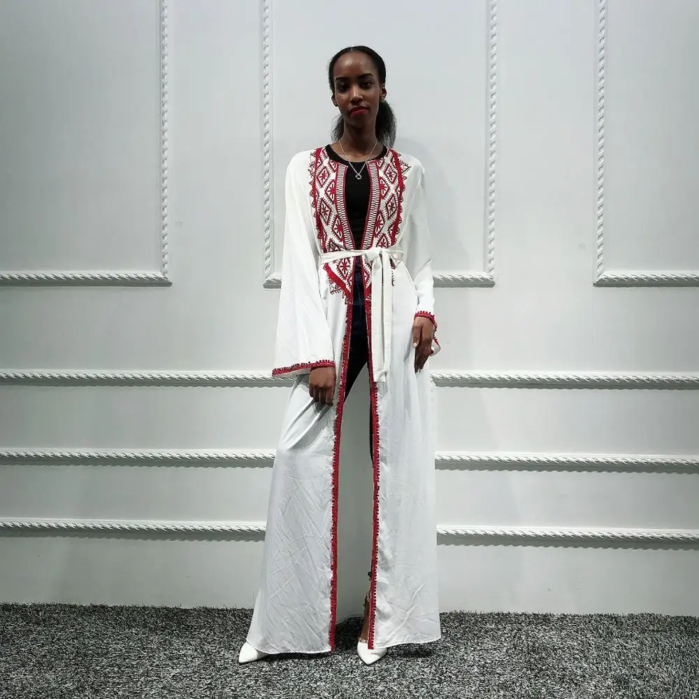 Женский Кафтан Дубай Катара ОАЭ турецкая исламская одежда белый Абая кимоно