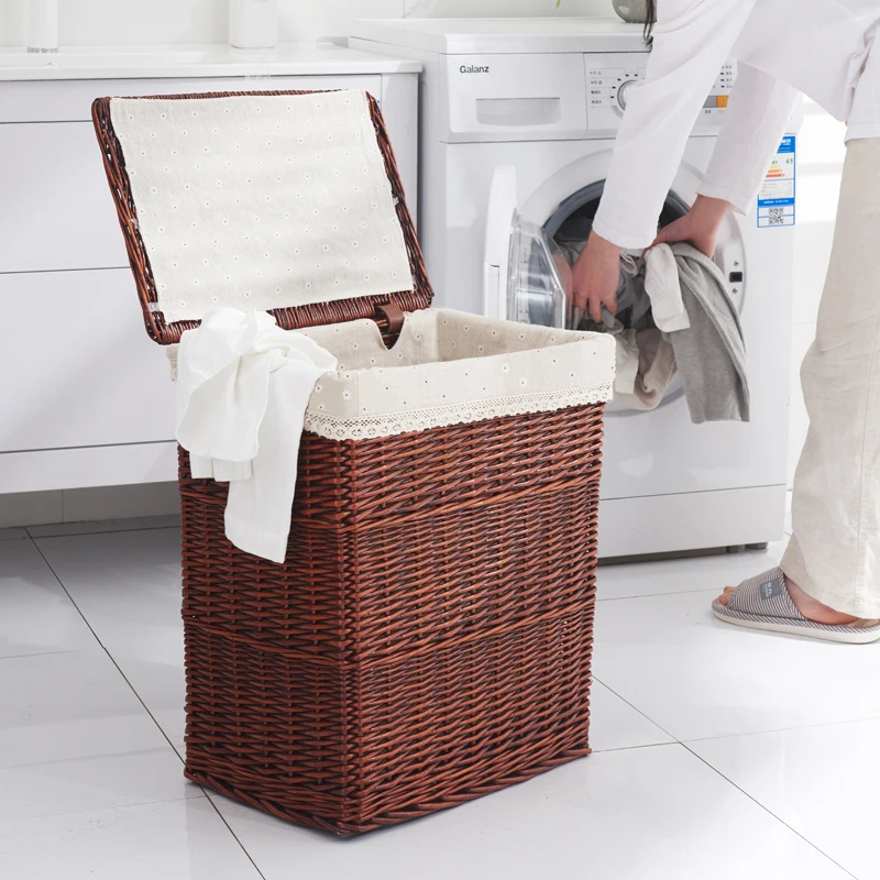 

Laundry Basket Dirty Clothes Storage Basket Rattan Clothes Basket with Lid Artifact Household Toy Frame Weaving