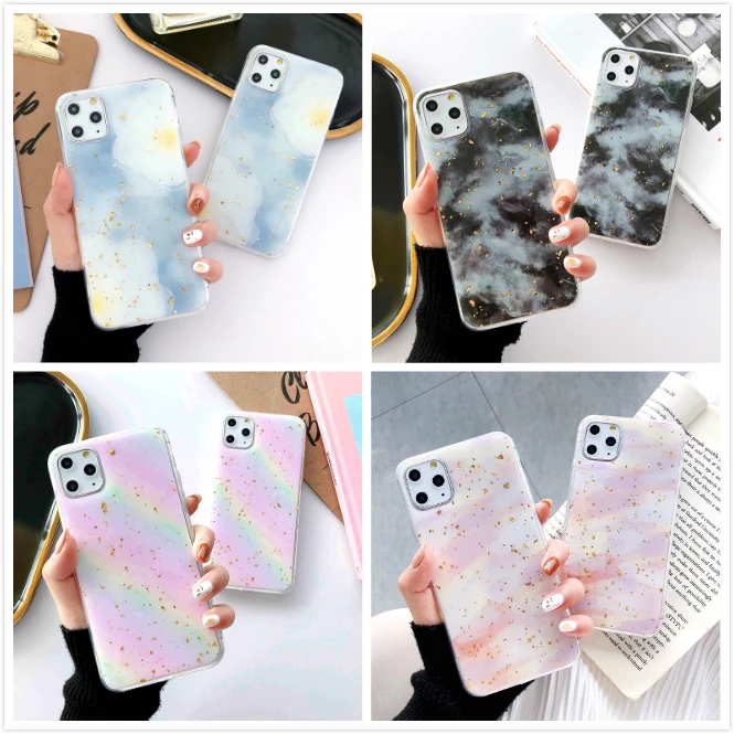 Роскошный Мраморный чехол для IPhone 11 Pro Max телефона силиконовый милый блестящий XR XS