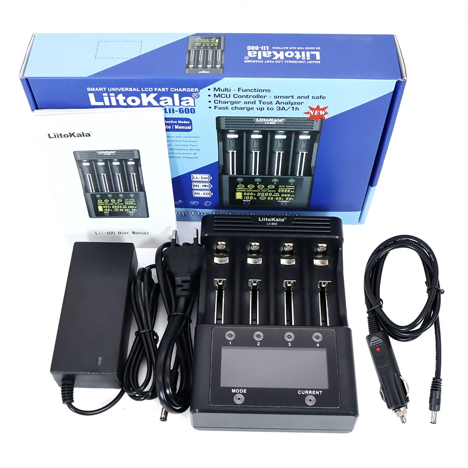 genuineoriginal liitokala lii 600 battery charger li ion 3 7v nimh 1 2v 18650 26650 21700 aa aaa smart battery capacity tester free global shipping