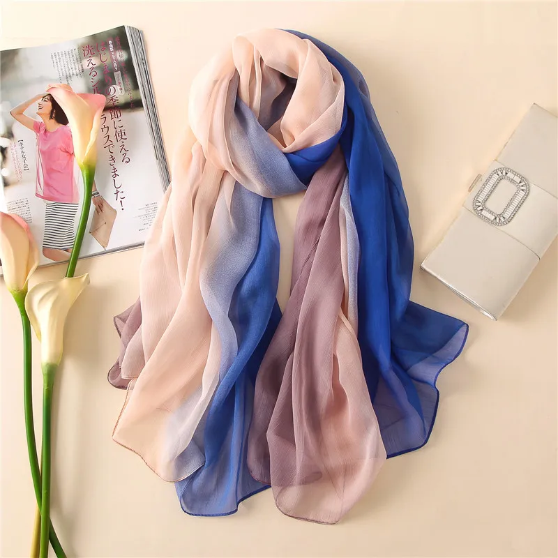 

one size new Soft silk shawl scarf oversized elegant ladies gradient scarf hooded hijab