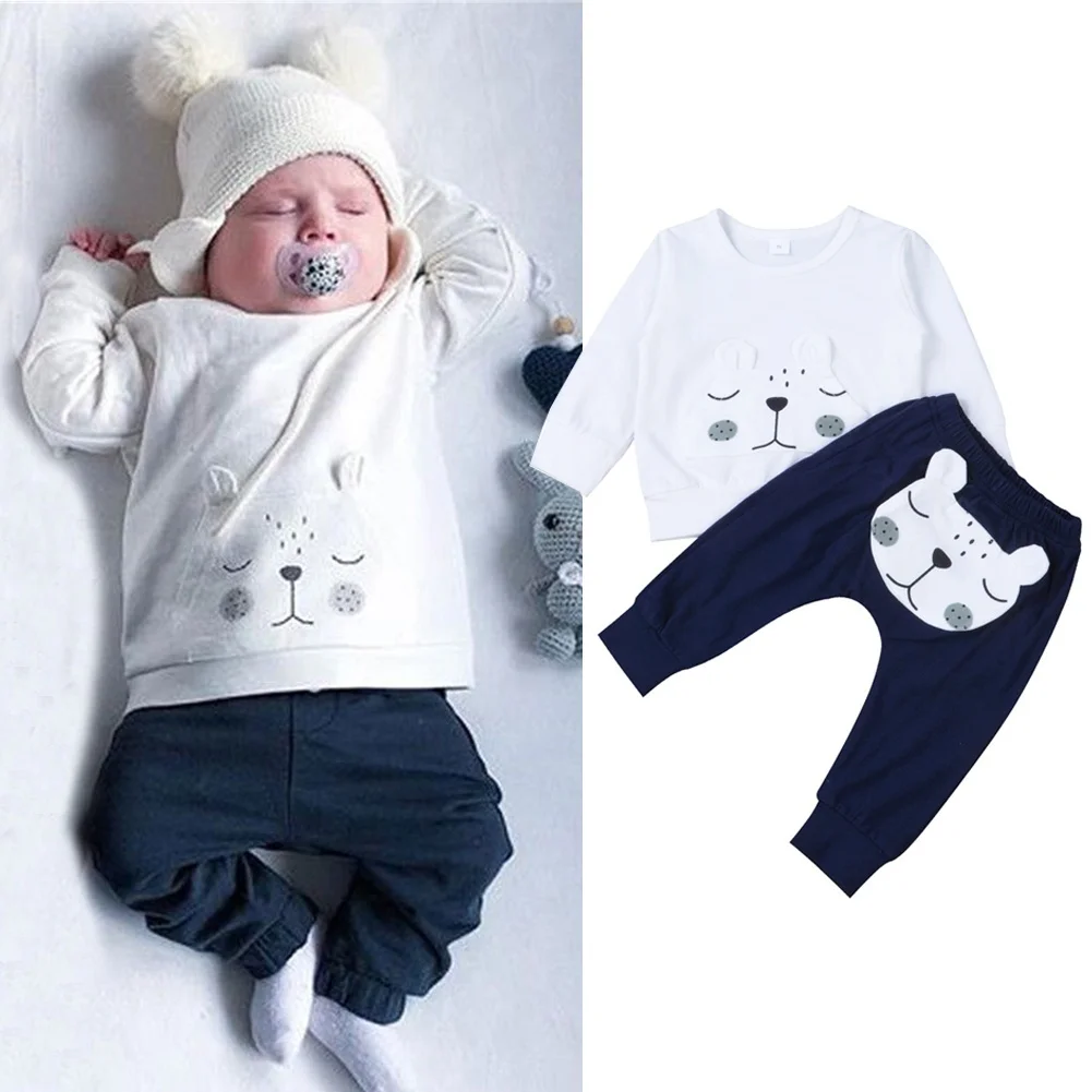 

0-18Months Baby Boy Clothes Cartoon Bear Boy sets Autumn Winter T-shirt Pants Outfits Newborn 2PCS Baby Clothing Set