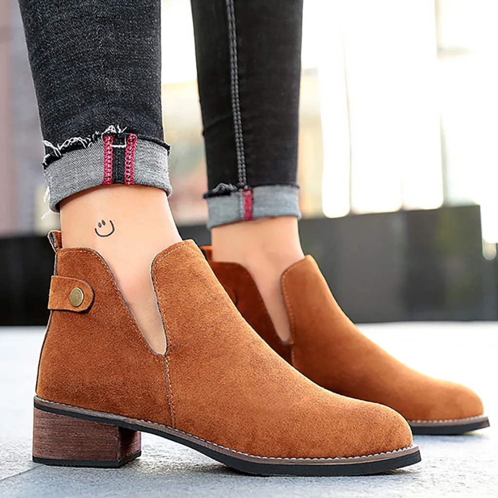 Женские замшевые коричневые ботильоны для женщин модные осенне зимние ботинки