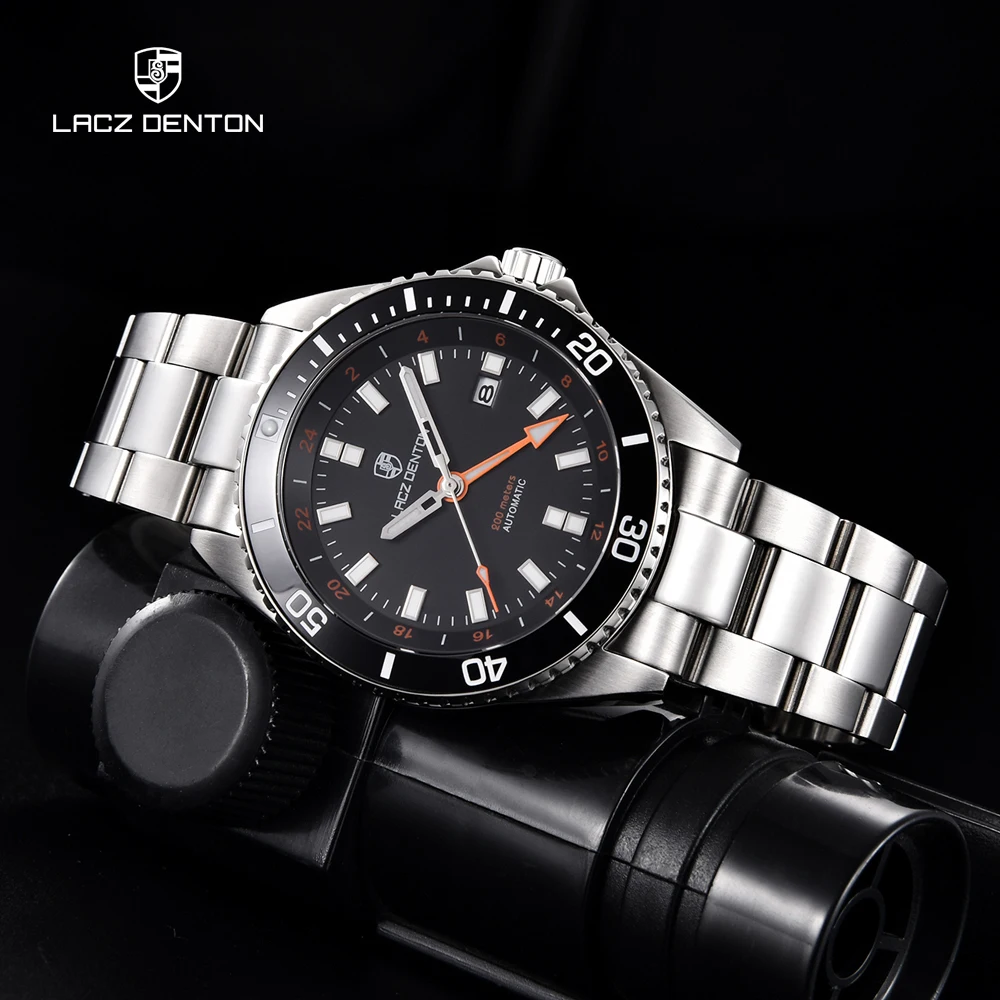LACZ DENTON-Reloj de pulsera automático para Hombre, cronógrafo mecánico de acero inoxidable,...