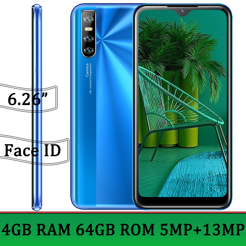 

Original 4T Face Id 4G RAM 64G ROM Android 13MP HD Camera Unlocked 6.26 inch Water Drop Screen Smartphones Global Mobile Phones
