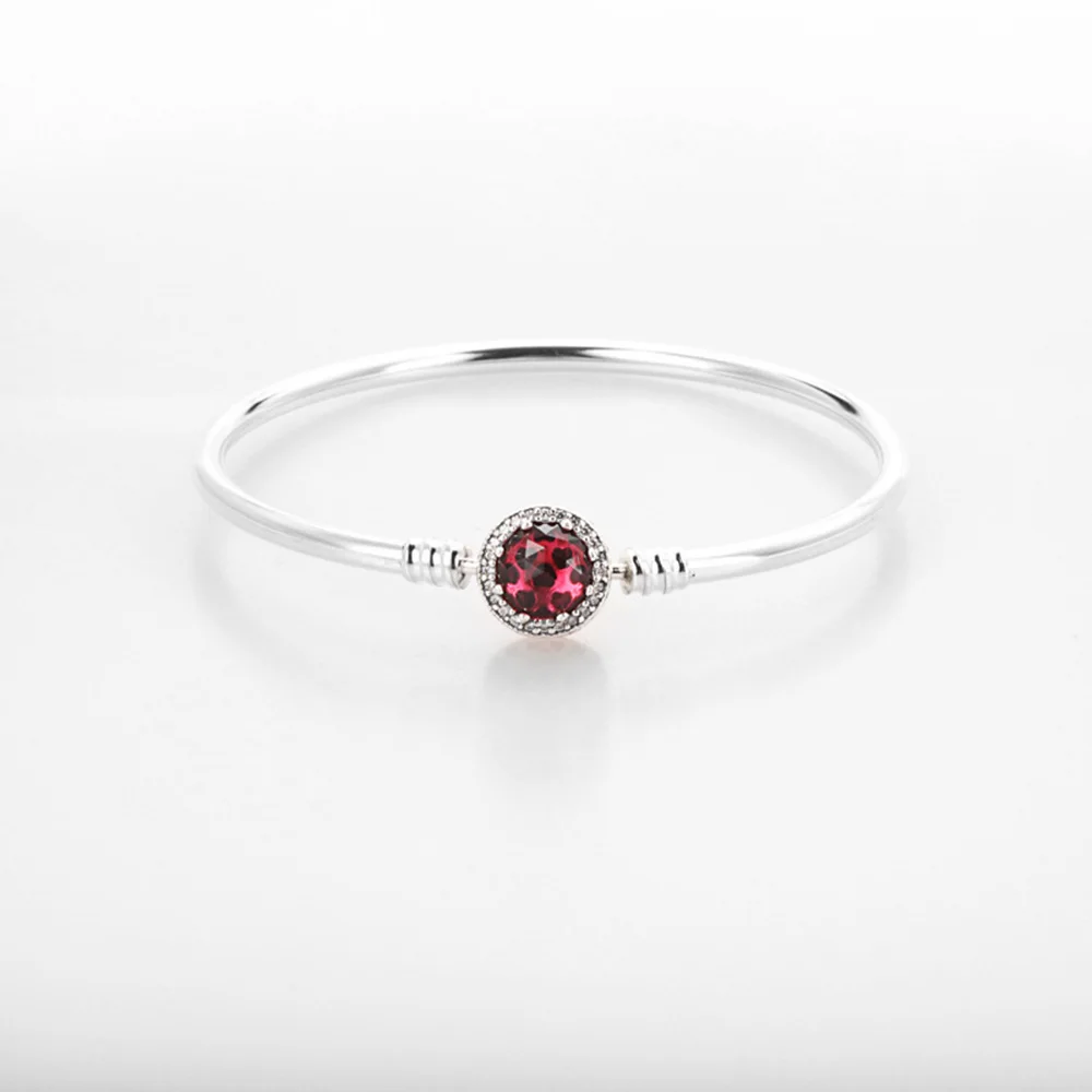 

925 Sterling Silver Bracelets Red Blue Green Color Diy Big Cz Crystal Bangles Fit For Women Original Charm Beads Jewelry Gift