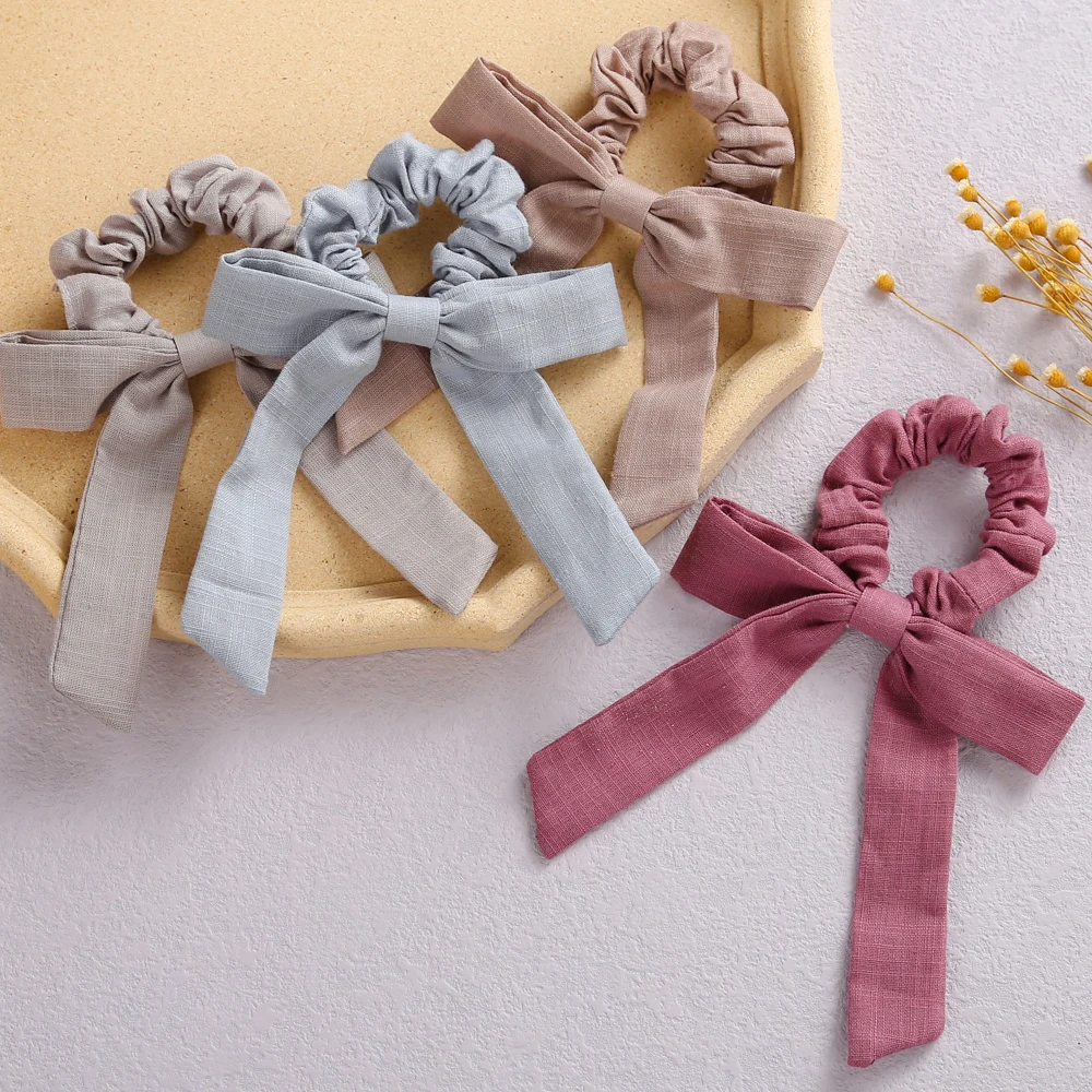 Big Bows Baby Girl Hair Rubber Bands Infant Cotton Linen Scrunchie Child Ponytail Holder Fashion Accessories Infant Ties Rope