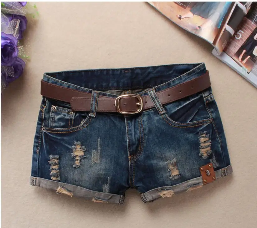 

Autumn Denim Shorts For Women Sexy Mini Shorts Women'S Rivet Holes Jeans Low Waist Shorts Without Belt Ripped Denim Short