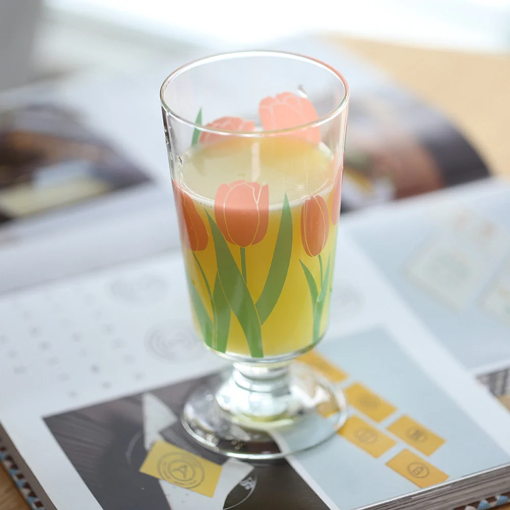 

1pc Pastoral Style Cup Tulip Glass Stemware Retro Beverage Cup