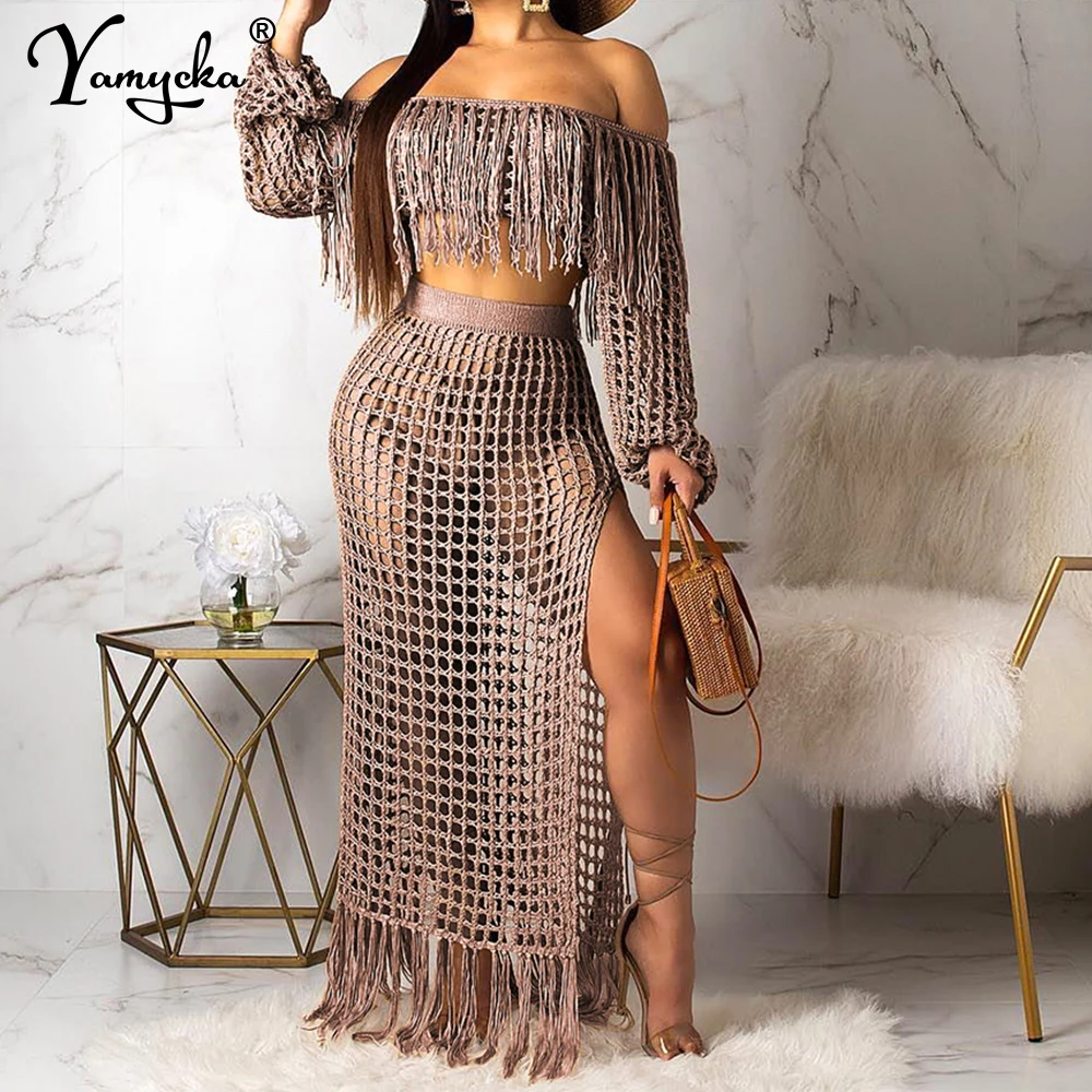 

Sexy see through summer maxi dress women backless Long sleeve crochet knitted dress club beach party dress sets evening dresses