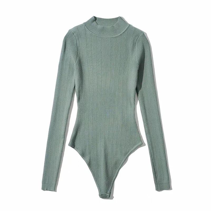 GOPLUS Bodysuit Sexy Body Tops Women 2021 Stand Collar One Piece Long Sleeve Hollow Out Knitted Bodysuits Vetemznt Femme C10921