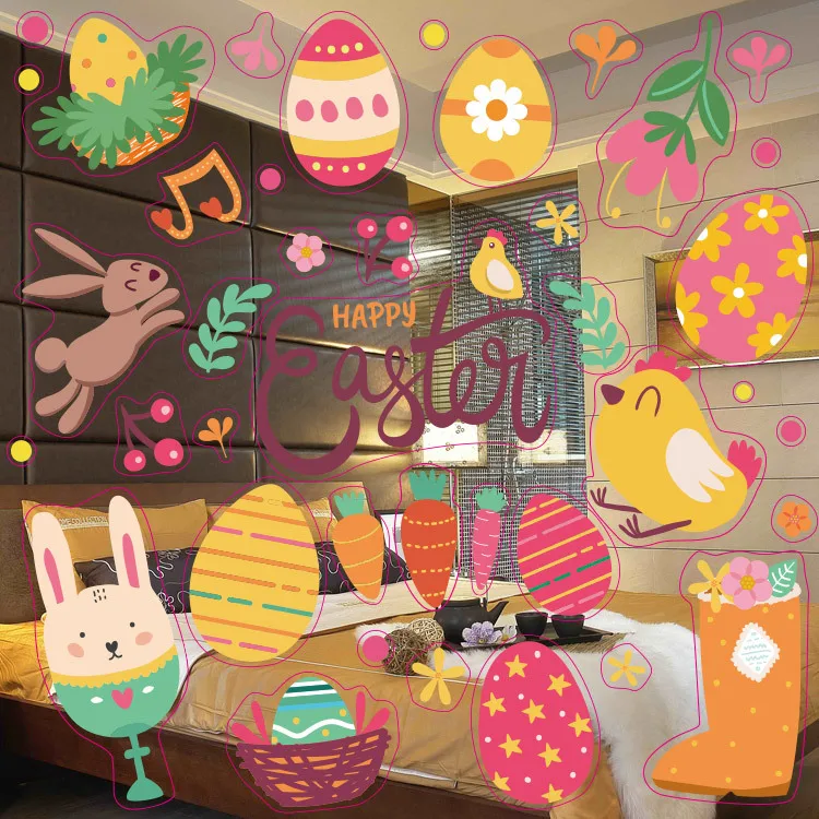 

Мультяшные пасхальные наклейки на окна, настенные красочные яйца, фотообои, милый кролик, Пасха, счастливая Пасха, праздничный Декор для дом...