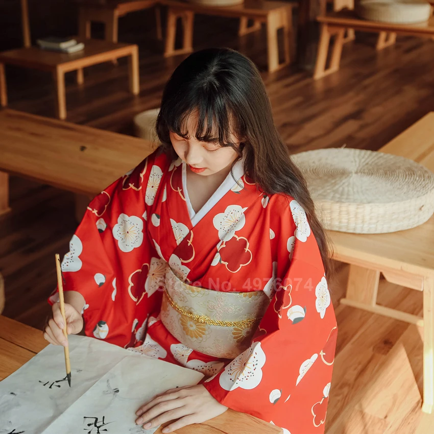 Пижама женская в Восточном японском стиле длинная свободная кимоно с красными