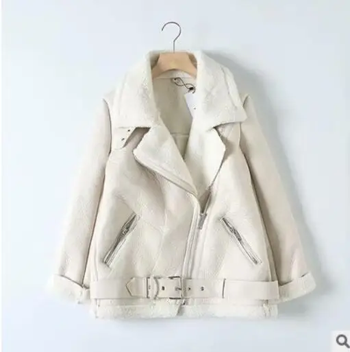 Autumn Winter Women Sashes Pu Leather Coat Turn-Down Collar Zipper Warm Jacket Casual Imitation Fur Outwear | Женская одежда