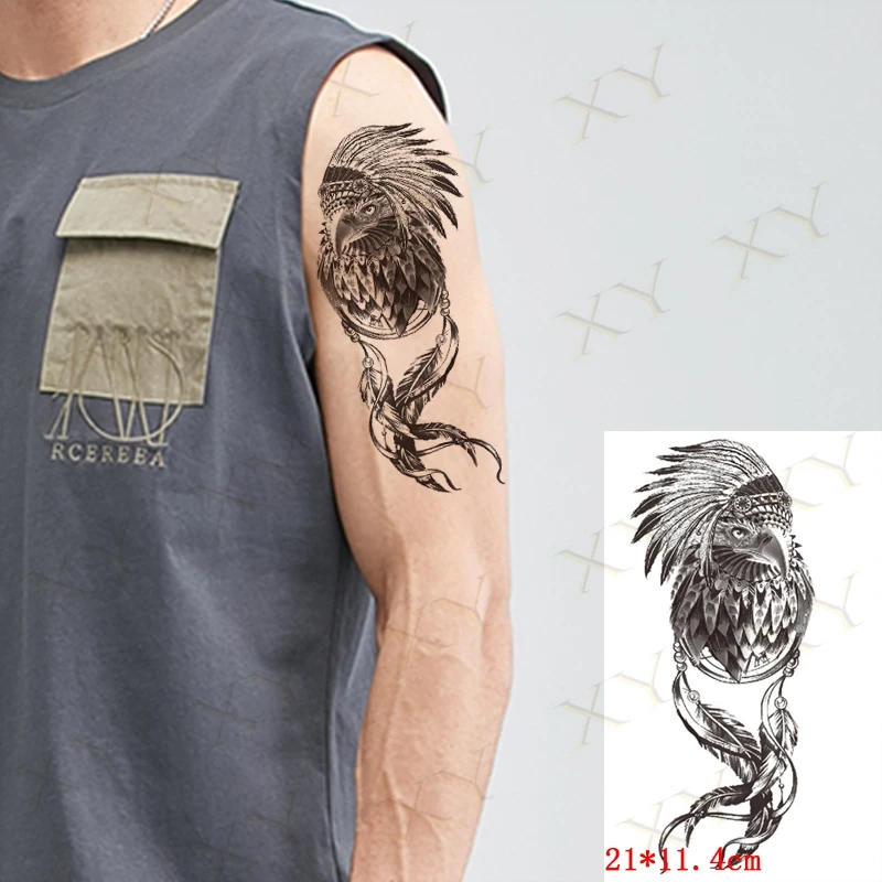 Waterproof Temporary Tattoo Sticker Indian Dreamcatcher Flash Tattoos Feather Eagle Beak Body Art Arm Fake Tatoo for Women Men